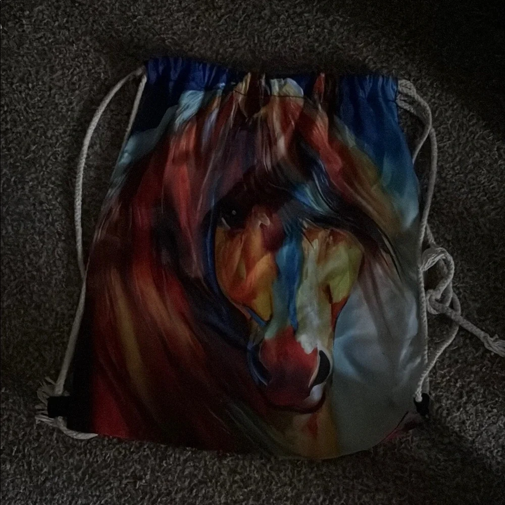 Colorful Horse Print Drawstring Bag